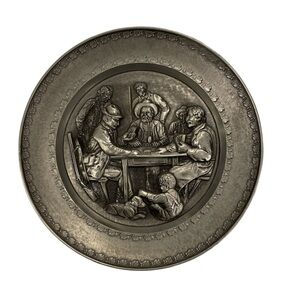 German Pewter Vintage Collectible Plate Raised Embossed Design